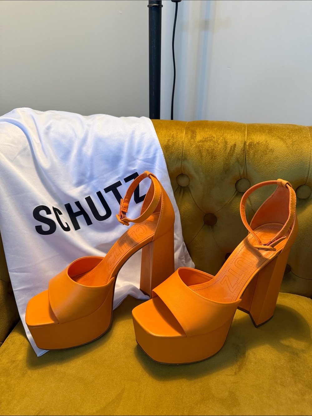 SCHUTZ Orange Platform Block Heel Sandals